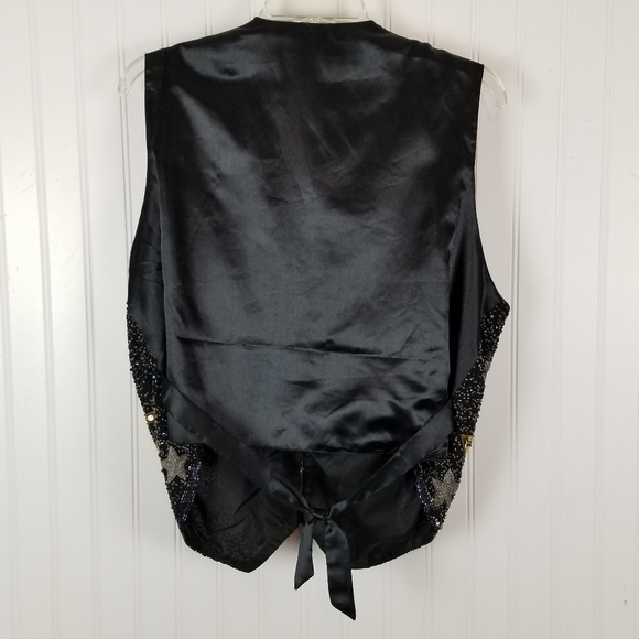 Amanda Smith Pure Silk Sequin Beaded Vest Size Large Stars Metallic Event Party - Picture 6 of 10